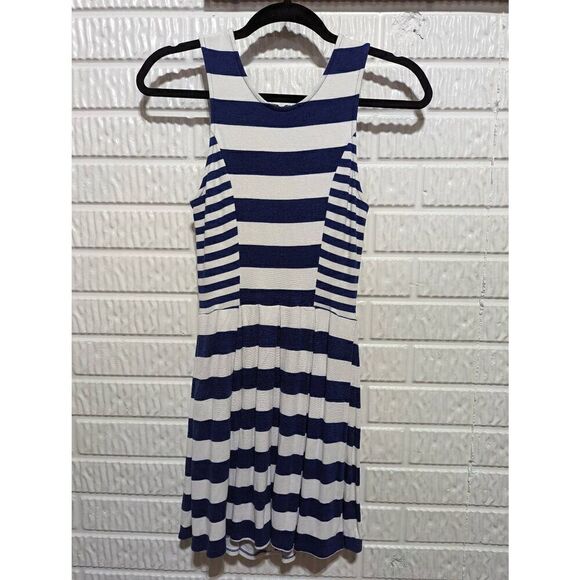 Ella Moss Women's Blue White Striped Zip Front Fit & Flare Mini Dress Size Small - Picture 4 of 7